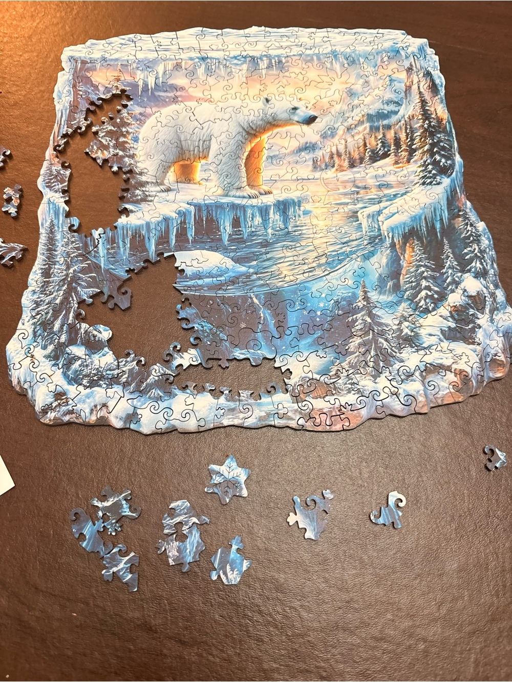Winter Polar Bear WOOD Jigsaw Puzzle - Blue White